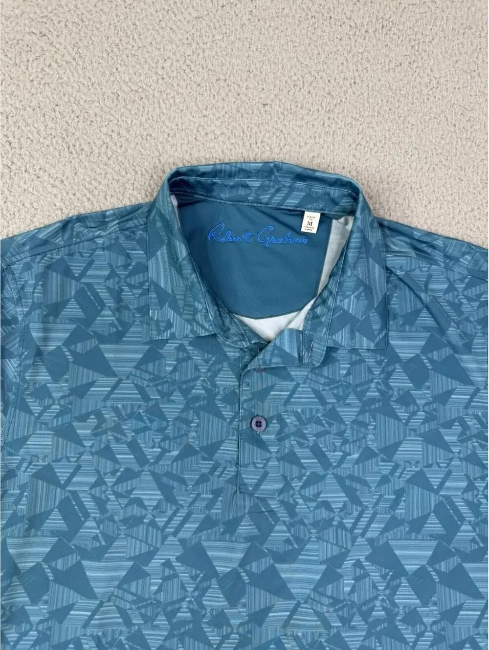 Robert Graham Performance Golf Polo Shirt Mens Medium Blue Hydros Geometric - Picture 2 of 12